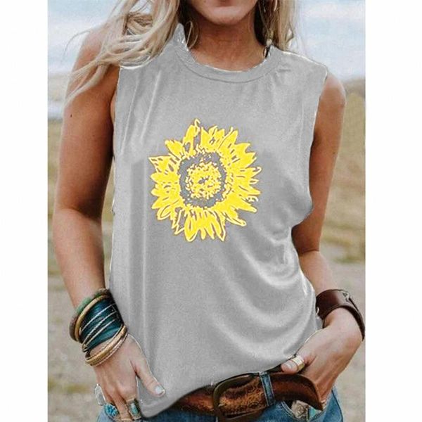 women's t-shirt sunflower printed round neck loose casual sleeveless vest gray l size, White
women's t-shirt sunflower printed round neck loose casual sleeveless vest gray l size, White