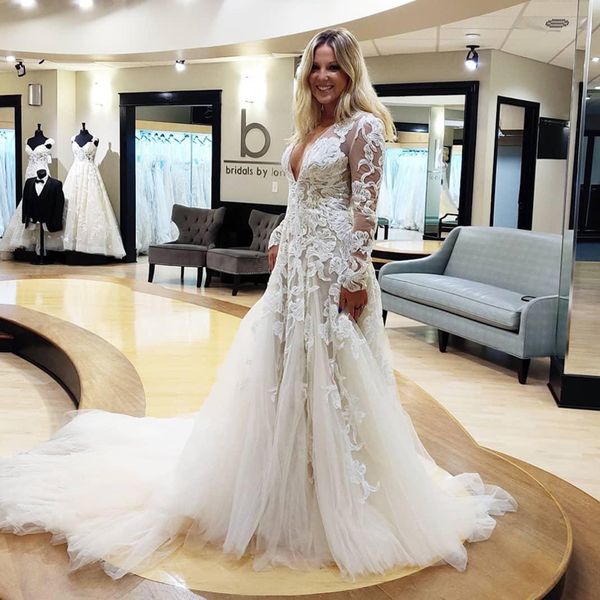 arabic long sleeves lace mermaid wedding dresses appliqued deep v neck court train tulle plus size bridal gowns, White
arabic long sleeves lace mermaid wedding dresses appliqued deep v neck court train tulle plus size bridal gowns, White