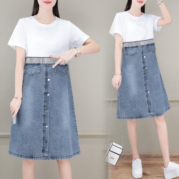 casual dresses large women's dress this year's summer 2021 slim fake two piece denim patchwork, Black;gray
casual dresses large women's dress this year's summer 2021 slim fake two piece denim patchwork, Black;gray