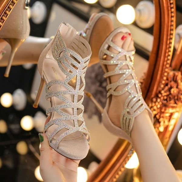 boots temperament roman sandals women's thin heel 2021 net red girl's high heels summer tide drill back zipper, Black 
boots temperament roman sandals women's thin heel 2021 net red girl's high heels summer tide drill back zipper, Black