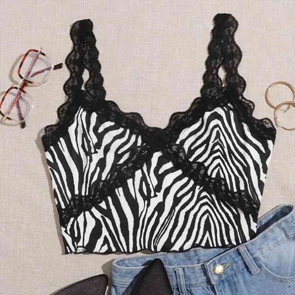 zebra striped camisole lace trim v-neck suspender vest lace straps slim crop party club summer camis, White
zebra striped camisole lace trim v-neck suspender vest lace straps slim crop party club summer camis, White