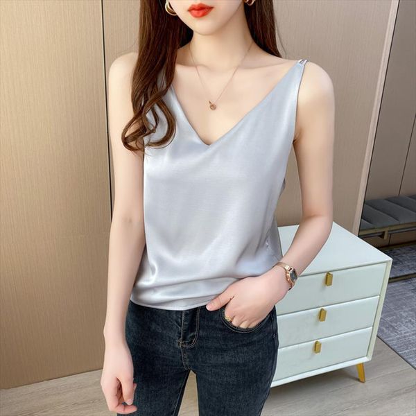 summer real girl small women tanks suspender v neck outer wear sleeveless vest silk satin inner base coat, White
summer real girl small women tanks suspender v neck outer wear sleeveless vest silk satin inner base coat, White