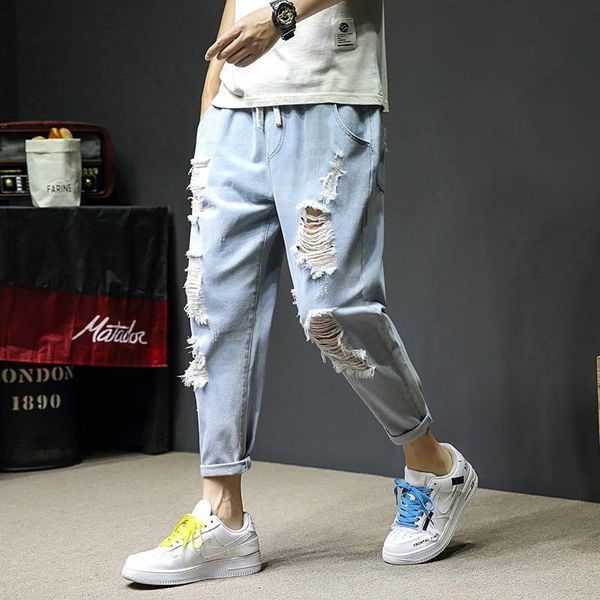 men's jeans blue denim pants korean beggars front and back holed beggars' lovers' loose capris
men's jeans blue denim pants korean beggars front and back holed beggars' lovers' loose capris