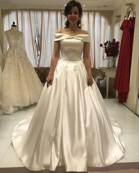 custom off shoulder satin wedding dresses 2021 sweep train lace up back a line plus size wedding bridal gowns, White
custom off shoulder satin wedding dresses 2021 sweep train lace up back a line plus size wedding bridal gowns, White