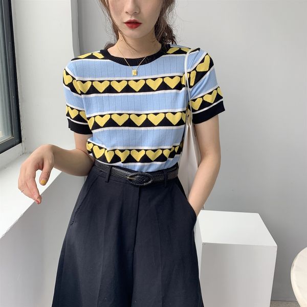 2021 o-neck t shirts short sleeve heart print slim knitted women summer pull femme yg5w, White
2021 o-neck t shirts short sleeve heart print slim knitted women summer pull femme yg5w, White