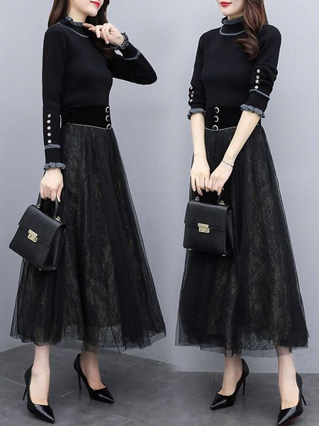 autumn 2021 new long style with thin waist and ruffle knitting stitching lace mesh dress for women, Black;gray
autumn 2021 new long style with thin waist and ruffle knitting stitching lace mesh dress for women, Black;gray