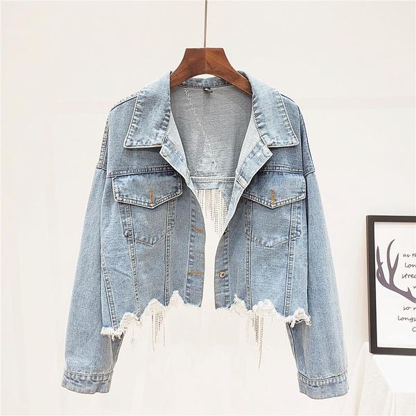 women's jackets zcsmll 2021 spring tassel chain back split, hollow out personality loose short denim jacket women, Black;brown
women's jackets zcsmll 2021 spring tassel chain back split, hollow out personality loose short denim jacket women, Black;brown