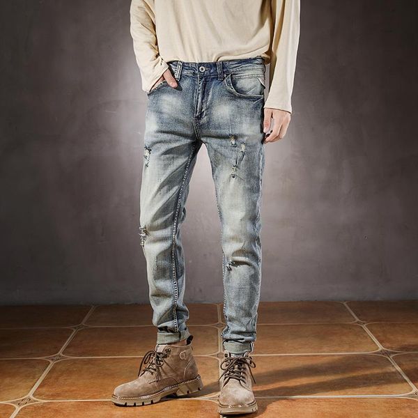 men's jeans italian style fashion men retro distressed elastic slim fit ripped vintage designer stretch casual denim pants, Blue
men's jeans italian style fashion men retro distressed elastic slim fit ripped vintage designer stretch casual denim pants, Blue