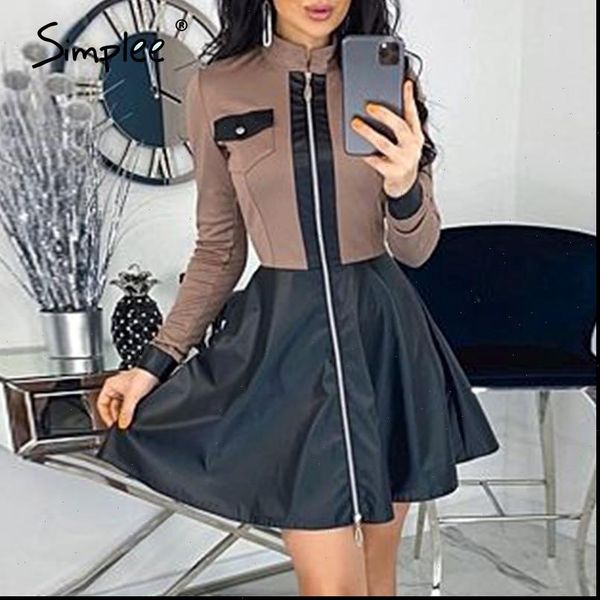 simplee elegant a line womens office dress casual stand collar zipper dress high street womens short dress autumn 2021 new, Black;gray