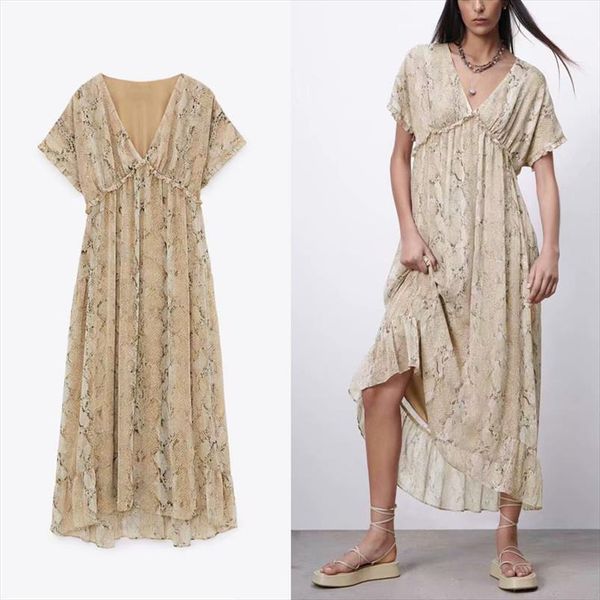 za vintage chiffon short sleeve womens dresses snake print summer chic ruffle pleated midi party, Black;gray
za vintage chiffon short sleeve womens dresses snake print summer chic ruffle pleated midi party, Black;gray