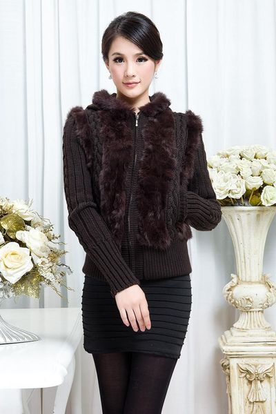 women's fur & faux genuine real natural coat hooded cardigan sweater women fashion jacket, Black
women's fur & faux genuine real natural coat hooded cardigan sweater women fashion jacket, Black