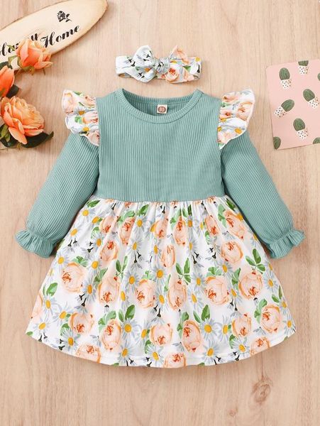 baby floral print ruffle trim flounce sleeve dress with headband she, Red;yellow
baby floral print ruffle trim flounce sleeve dress with headband she, Red;yellow