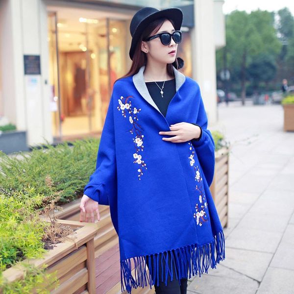 scarves embroidered cashmere women's shawl with sleeves and vintage cheongsam thick plum blossom cape coat scarf, Blue;gray
scarves embroidered cashmere women's shawl with sleeves and vintage cheongsam thick plum blossom cape coat scarf, Blue;gray