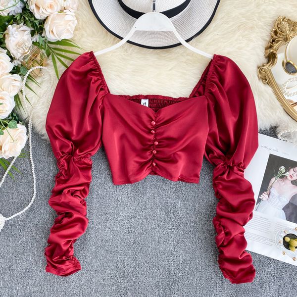 2021 spring summer long sleeve puff v neck short female blouse b4v0, White
2021 spring summer long sleeve puff v neck short female blouse b4v0, White