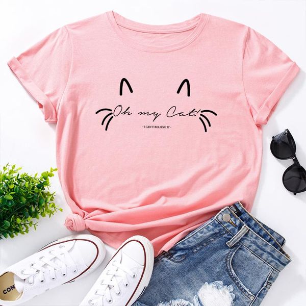 women short sleeve cotton t-shirts graphic tees streetwear summer loose oversized clothes oh my cat printed funny shirt, White
women short sleeve cotton t-shirts graphic tees streetwear summer loose oversized clothes oh my cat printed funny shirt, White
