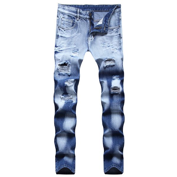 men ripped slim fit jeans hole destroyed skinny straight leg washed frayed motocycle denim pants hip hop stretch biker men's distressed, Blue
men ripped slim fit jeans hole destroyed skinny straight leg washed frayed motocycle denim pants hip hop stretch biker men's distressed, Blue