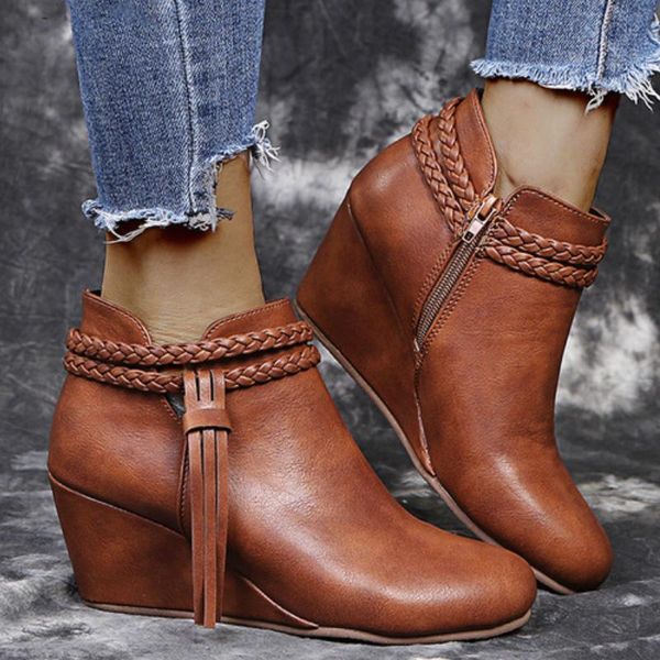 boots trend designer women ankle tassel weaving strap pu leather platform wedges heel fringe zip fashion shoes ladies female, Black
boots trend designer women ankle tassel weaving strap pu leather platform wedges heel fringe zip fashion shoes ladies female, Black