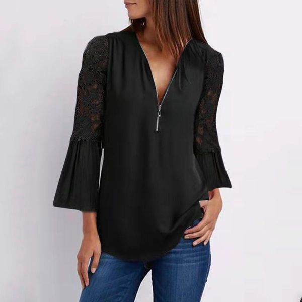 women's t-shirt fashion ladies zipper chiffon office fold casual summer long sleeve shirt solid color blusas, White
women's t-shirt fashion ladies zipper chiffon office fold casual summer long sleeve shirt solid color blusas, White