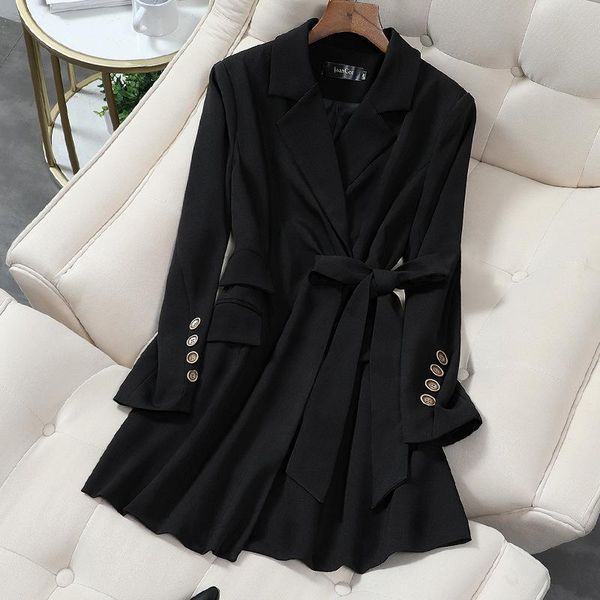 vintage black women blazer dress 2021 autumn spring slim long blazer chic lace-up belt office jacket feminino outerwear, White;black
vintage black women blazer dress 2021 autumn spring slim long blazer chic lace-up belt office jacket feminino outerwear, White;black
