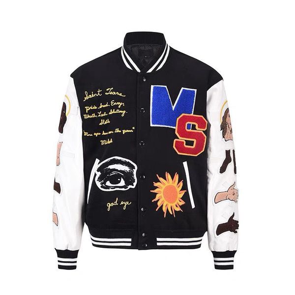 2021 baseball jacket men's heavy industry full embroidery process bomber jackets women loose casual patchwork uniform men clothing, Black;brown
