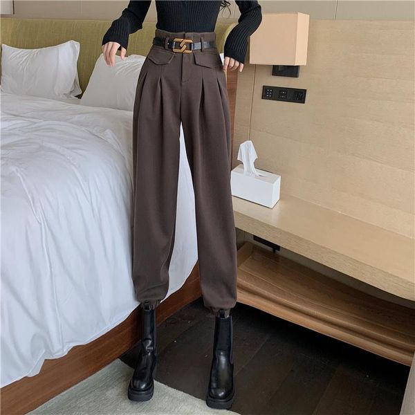 women's pants & capris high waist tweed 2021 fashion korean style versatile loose wide leg casual, Black;white 
women's pants & capris high waist tweed 2021 fashion korean style versatile loose wide leg casual, Black;white