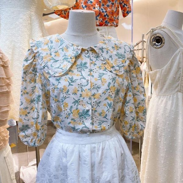 women's blouses & shirts women 2021 summer vintage floral half sleeve casual female turn-down collar elegant chic ladies shirt t102, White
women's blouses & shirts women 2021 summer vintage floral half sleeve casual female turn-down collar elegant chic ladies shirt t102, White