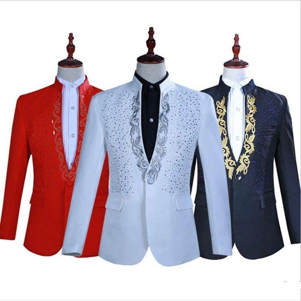 men's suits & blazers luxury suit stage singer stand-up collar diamond applique fashion party dress slim, White;black
men's suits & blazers luxury suit stage singer stand-up collar diamond applique fashion party dress slim, White;black