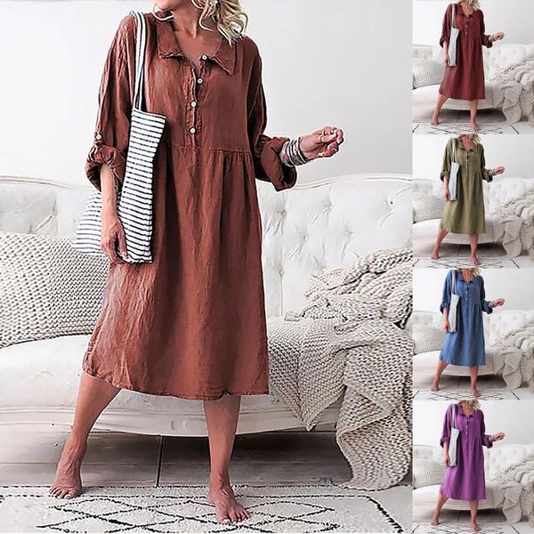 casual dresses women's fashion loose solid color cotton linen button lapel shirt dress autumn long-sleeve long vestidos, Black;gray
casual dresses women's fashion loose solid color cotton linen button lapel shirt dress autumn long-sleeve long vestidos, Black;gray