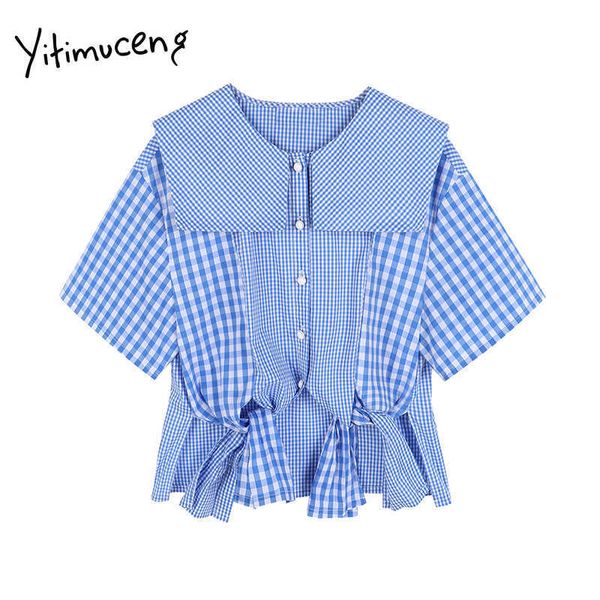 yitimuceng plaid blouse women button up short shirts sailor collar straight blue clothes summer korean fashion 210601, White
yitimuceng plaid blouse women button up short shirts sailor collar straight blue clothes summer korean fashion 210601, White