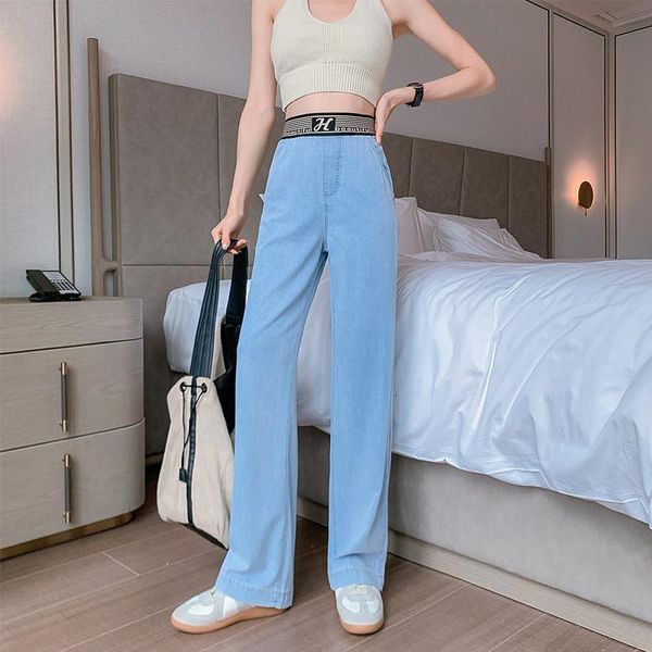 women's jeans spring a female contracted fashion atmosphere tencel wide-legged pants high waist show thin thread letters, Blue
women's jeans spring a female contracted fashion atmosphere tencel wide-legged pants high waist show thin thread letters, Blue