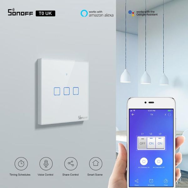 

smart home control itead sonoff tx uk touch switch wifi wall light t0uk wireless remote controller via e-welink app works with alexa