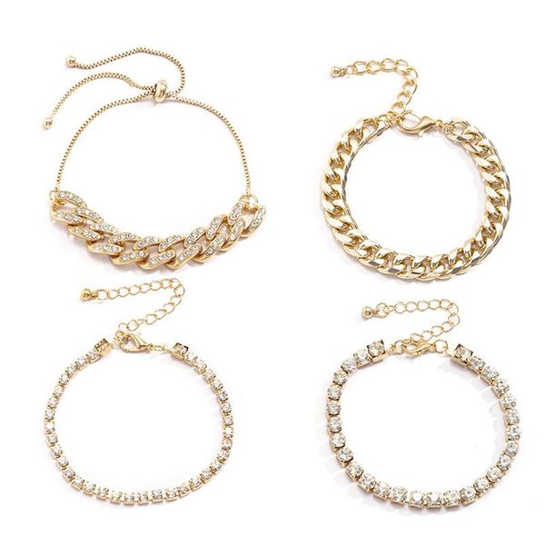 charm bracelets 4 pcs/set women trendy shiny rhinestone set bangles adjustable crystal chunky link bracelet hand jewelry gifts, Golden;silver
charm bracelets 4 pcs/set women trendy shiny rhinestone set bangles adjustable crystal chunky link bracelet hand jewelry gifts, Golden;silver