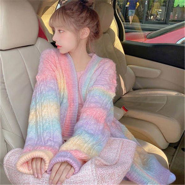 women's knits & tees rainbow knitted cardigan women autumn winter sweet kawaii sweater coat female long korean button down fall 2021, White
women's knits & tees rainbow knitted cardigan women autumn winter sweet kawaii sweater coat female long korean button down fall 2021, White