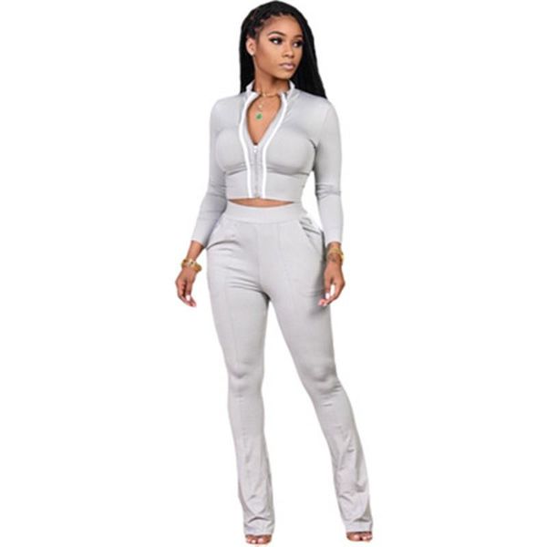 womens solid color navel sets fashion trend long sleeve zipper elastic waist pants suits designer female new casual slim two piece sets, White
womens solid color navel sets fashion trend long sleeve zipper elastic waist pants suits designer female new casual slim two piece sets, White