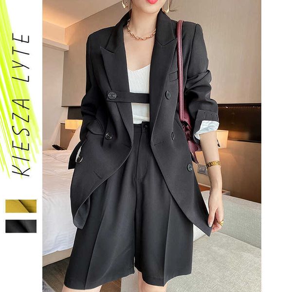 black suits two pieces women spring summer casual korean style half pants and long sleeve blazer jacket sets 210608, White;black
black suits two pieces women spring summer casual korean style half pants and long sleeve blazer jacket sets 210608, White;black