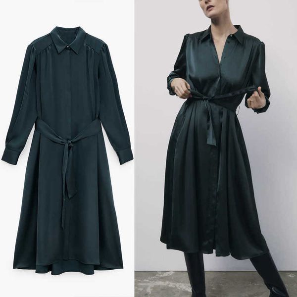 za belt long shirt dress women long sleeve office lady green dresses female fashion front hidden button elegant vestido 210602, Black;gray
za belt long shirt dress women long sleeve office lady green dresses female fashion front hidden button elegant vestido 210602, Black;gray
