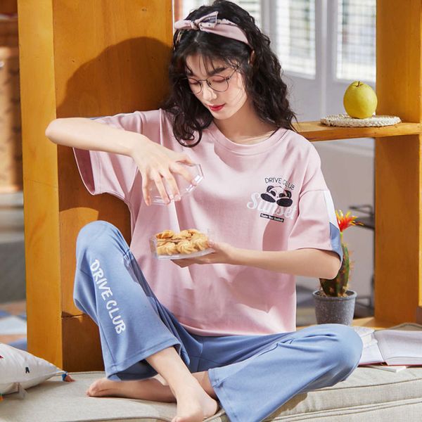 pajamas female summer cotton cute korean short sleeve trousers thin set spring and autumn students sweet cartoon home clothes, Black;red
pajamas female summer cotton cute korean short sleeve trousers thin set spring and autumn students sweet cartoon home clothes, Black;red