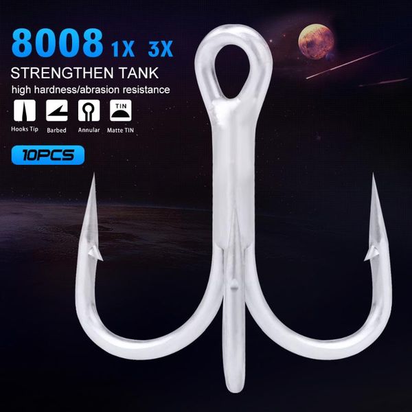 fishing hooks 10pcs hook high-carbon high strength 3x steel matte tin treble for saltwater lake river sea accessories
fishing hooks 10pcs hook high-carbon high strength 3x steel matte tin treble for saltwater lake river sea accessories