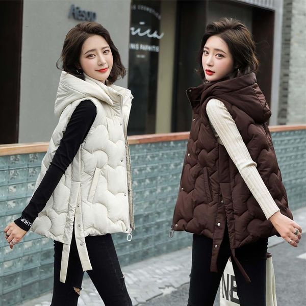 women's vests autumn winter women waistcoat vest 2021 casual solid sleeveless thick warm hood padded coat female, Black;white
women's vests autumn winter women waistcoat vest 2021 casual solid sleeveless thick warm hood padded coat female, Black;white