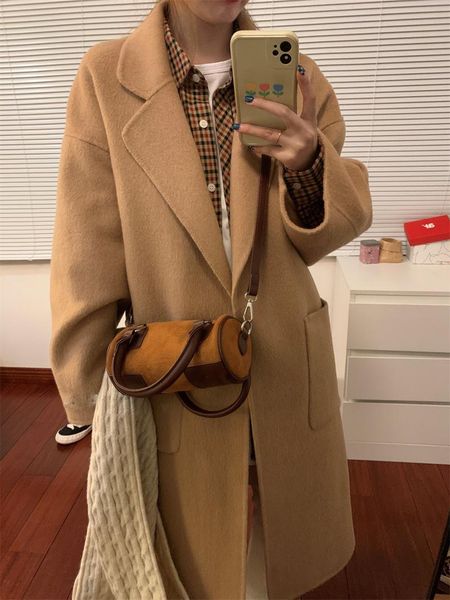 women's wool & blends korea women winter autumn loose long coat jacket belt woolen overcoat split hem chic stylish outerwear wholesale, Black
women's wool & blends korea women winter autumn loose long coat jacket belt woolen overcoat split hem chic stylish outerwear wholesale, Black
