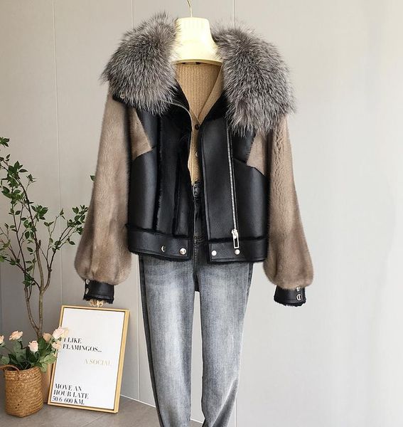 women's fur & faux real collar wool coat mink sleeves female jacket motorcycle coats and jakcets women 2021 ropa para mujer zjt889, Black
women's fur & faux real collar wool coat mink sleeves female jacket motorcycle coats and jakcets women 2021 ropa para mujer zjt889, Black