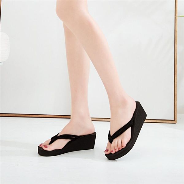 slippers women's solid non-slip feet flip-flops high-heeled wedges beach slipper bohemia zapatillas kapcie zapatos de verano para mujer, Black
slippers women's solid non-slip feet flip-flops high-heeled wedges beach slipper bohemia zapatillas kapcie zapatos de verano para mujer, Black