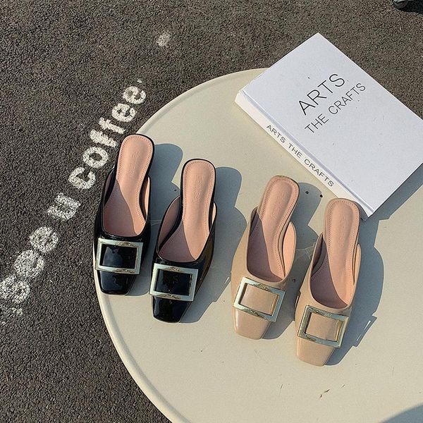 slippers square toe women sandals slip on shallow slides thick low heels casual black/beige metal design summer
slippers square toe women sandals slip on shallow slides thick low heels casual black/beige metal design summer