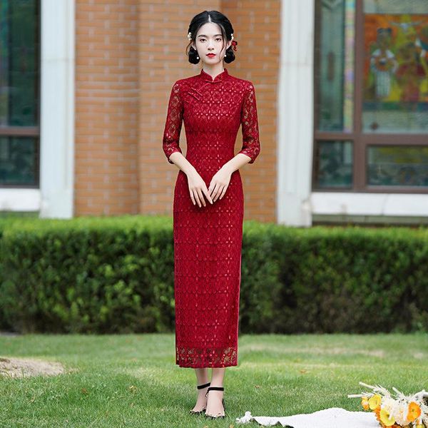 ethnic clothing mandarin collar lace cheongsam perspective sleeve qipao female vintage button evening party dress gown 2021 vestidos, Red
ethnic clothing mandarin collar lace cheongsam perspective sleeve qipao female vintage button evening party dress gown 2021 vestidos, Red