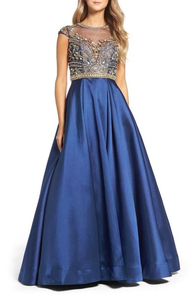 party dresses royal blue sheer neck prom dresse a line long satin open back evening dress with crystal beaded vestidos de noite longos, White;black
party dresses royal blue sheer neck prom dresse a line long satin open back evening dress with crystal beaded vestidos de noite longos, White;black