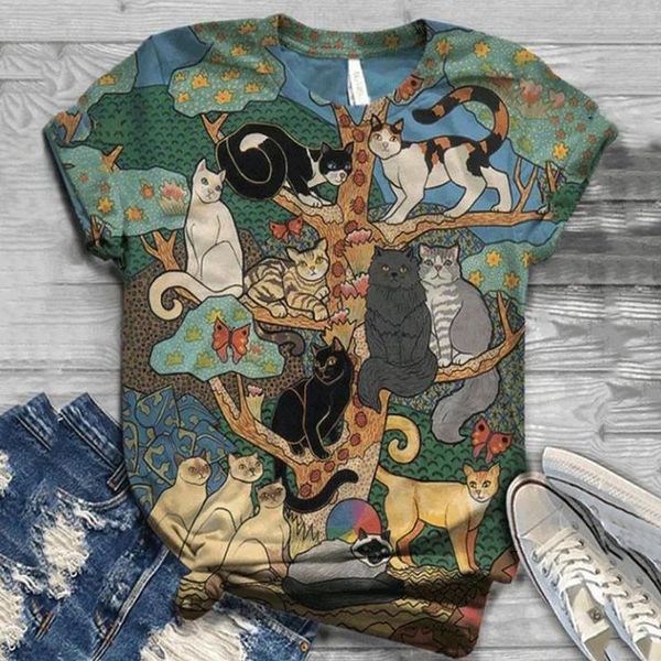 women's t-shirt ladies harajuku large size cute cats animal print light thin breathable t-shirts round neck short-sleeved, White
women's t-shirt ladies harajuku large size cute cats animal print light thin breathable t-shirts round neck short-sleeved, White