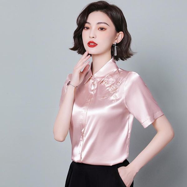 women's blouses & shirts summer satin women turn-down collar blouse short sleeve office lady button up shirt loose pink womens, White
women's blouses & shirts summer satin women turn-down collar blouse short sleeve office lady button up shirt loose pink womens, White