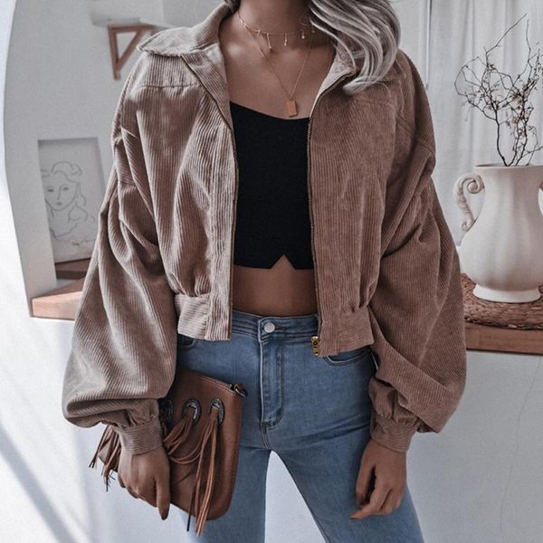 women's jackets vintage solid corduroy outerwear autumn winter elegant lapel women coats fashion single zipper ladies lantern sleeve ja, Black;brown
women's jackets vintage solid corduroy outerwear autumn winter elegant lapel women coats fashion single zipper ladies lantern sleeve ja, Black;brown