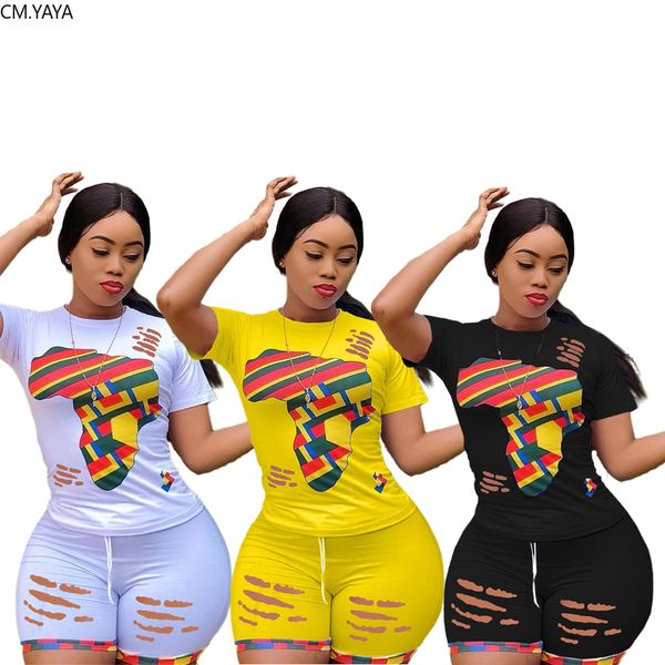cm.yaya women summer colorful print two piece set hollow out hole o-neck t-shirt shorts pants suit sports tracksuit outfit 210302, White
cm.yaya women summer colorful print two piece set hollow out hole o-neck t-shirt shorts pants suit sports tracksuit outfit 210302, White