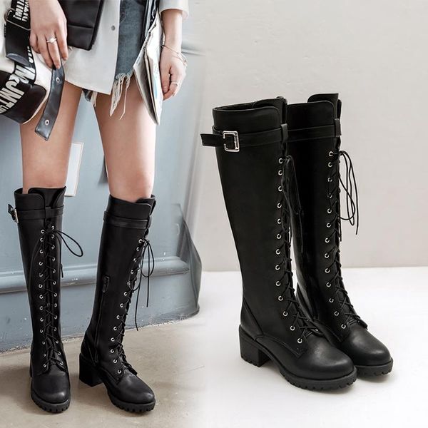 boots 2021 spring autumn lacing knee high women fashion square heel belt buckle woman leather shoes winter size 34-44, Black
boots 2021 spring autumn lacing knee high women fashion square heel belt buckle woman leather shoes winter size 34-44, Black